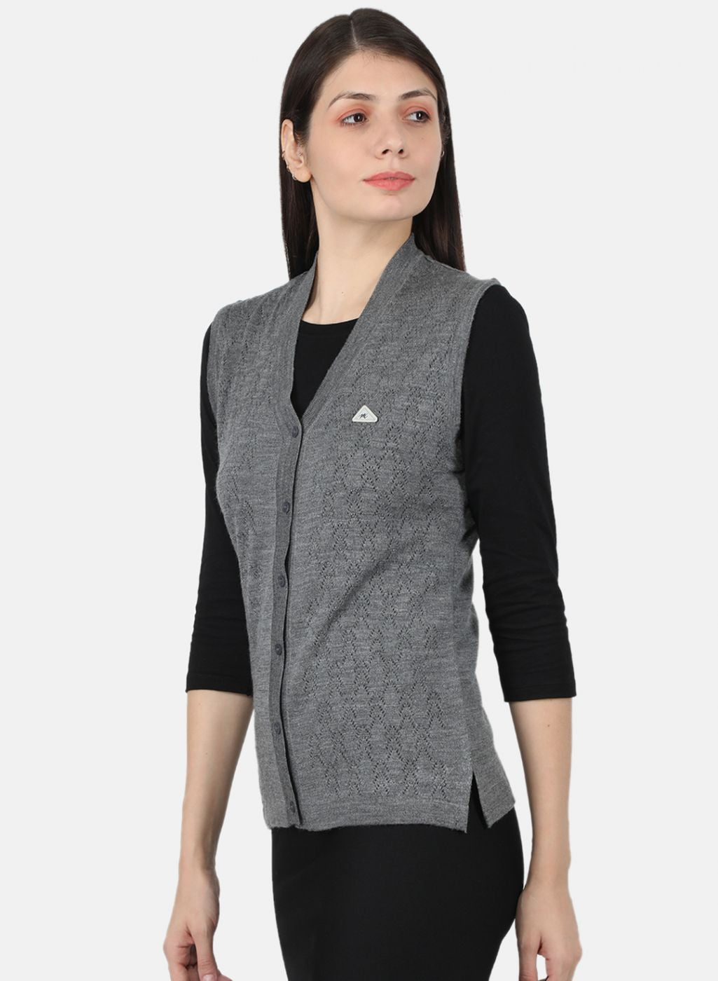 Women Grey Self Design Cardigan