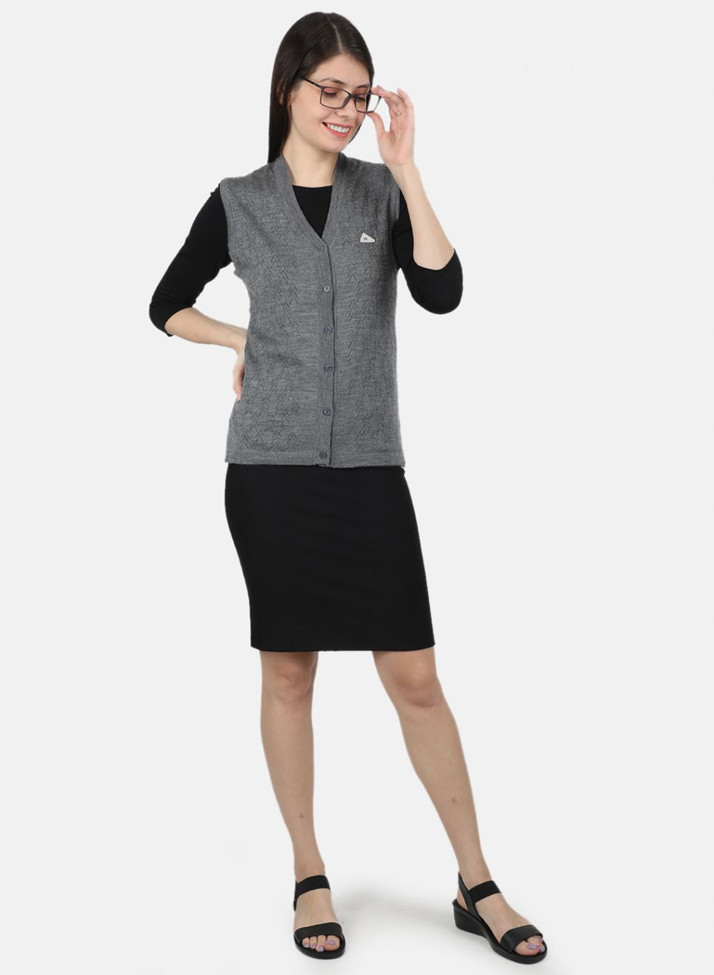 Women Grey Self Design Cardigan