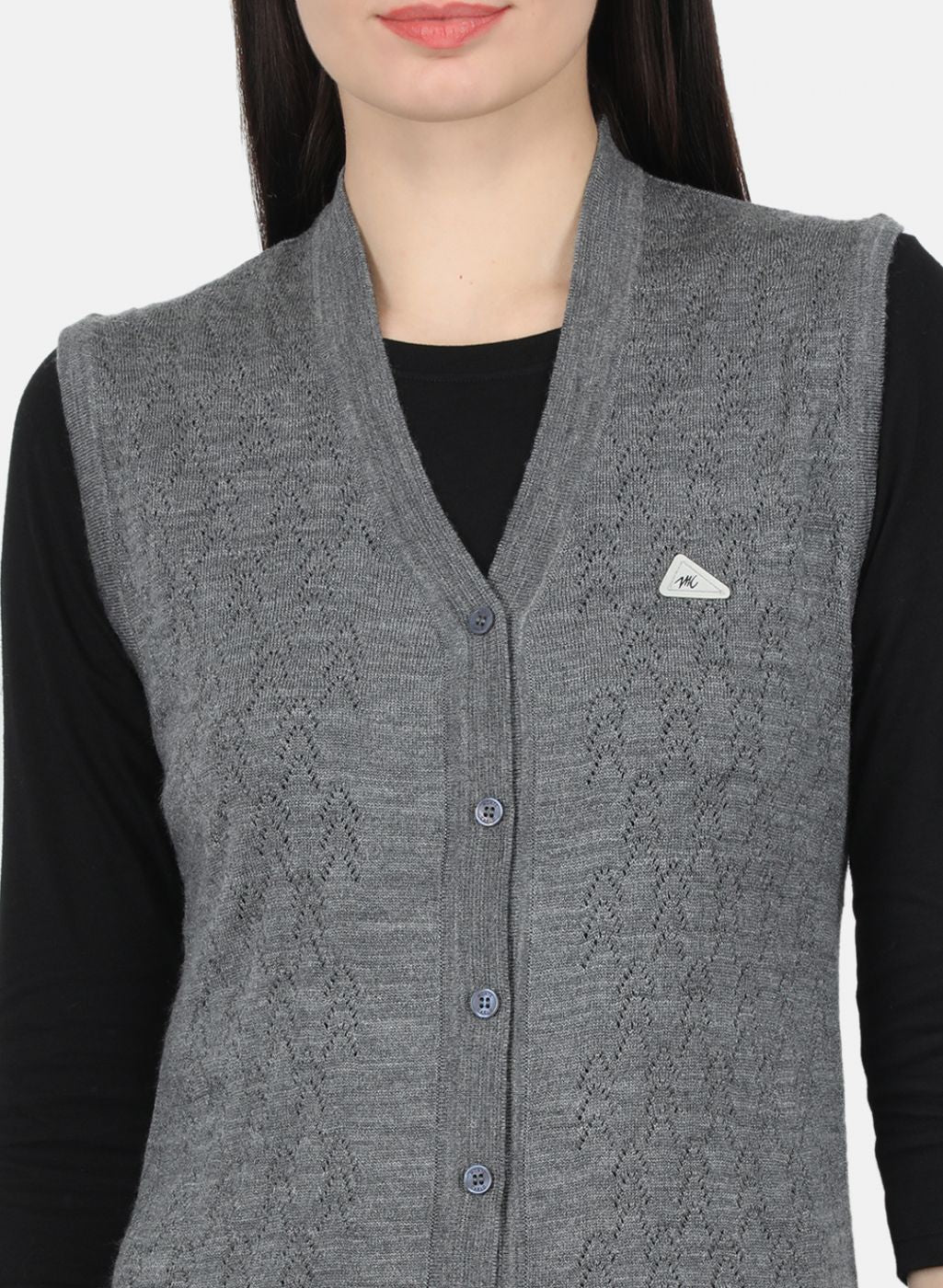 Women Grey Self Design Cardigan