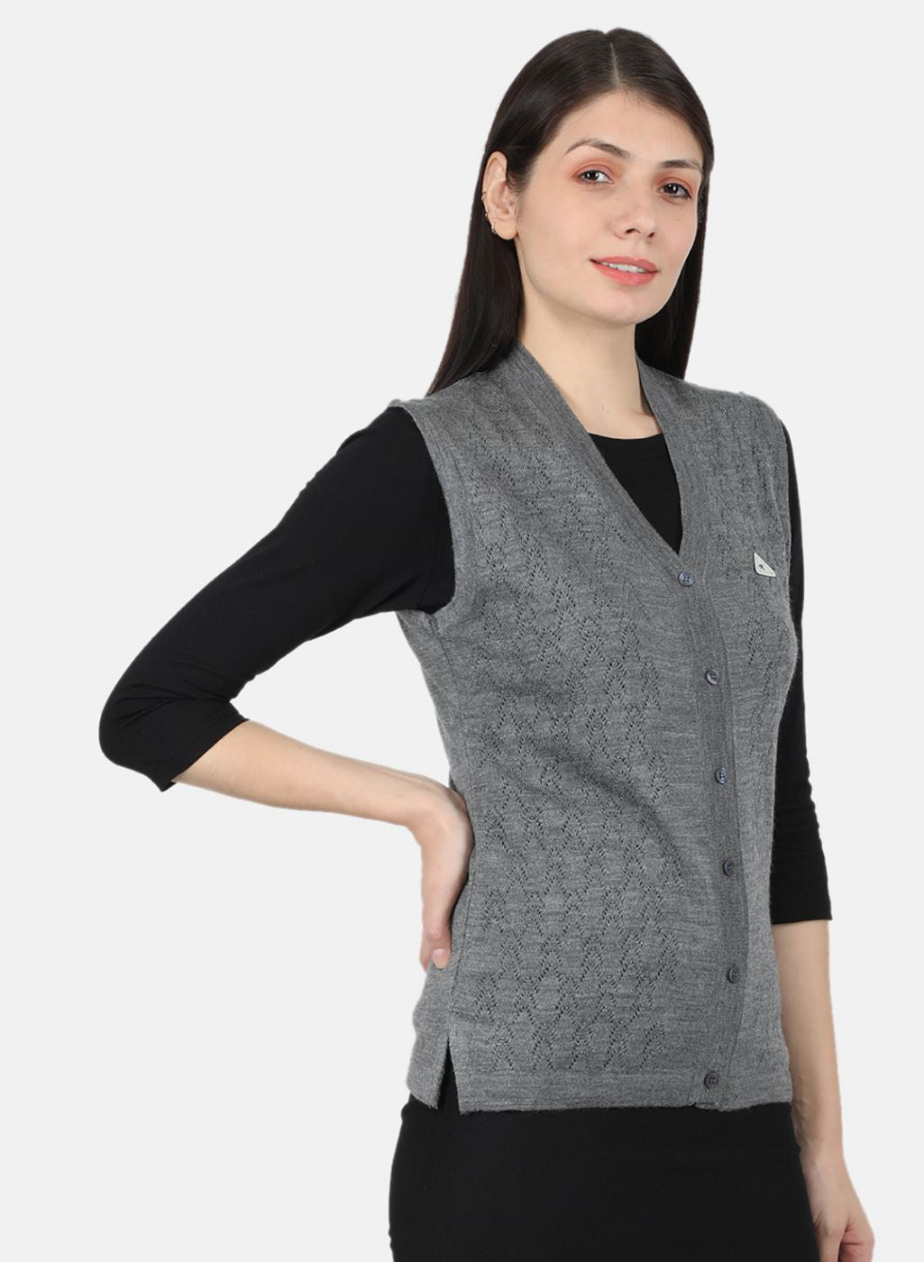 Women Grey Self Design Cardigan