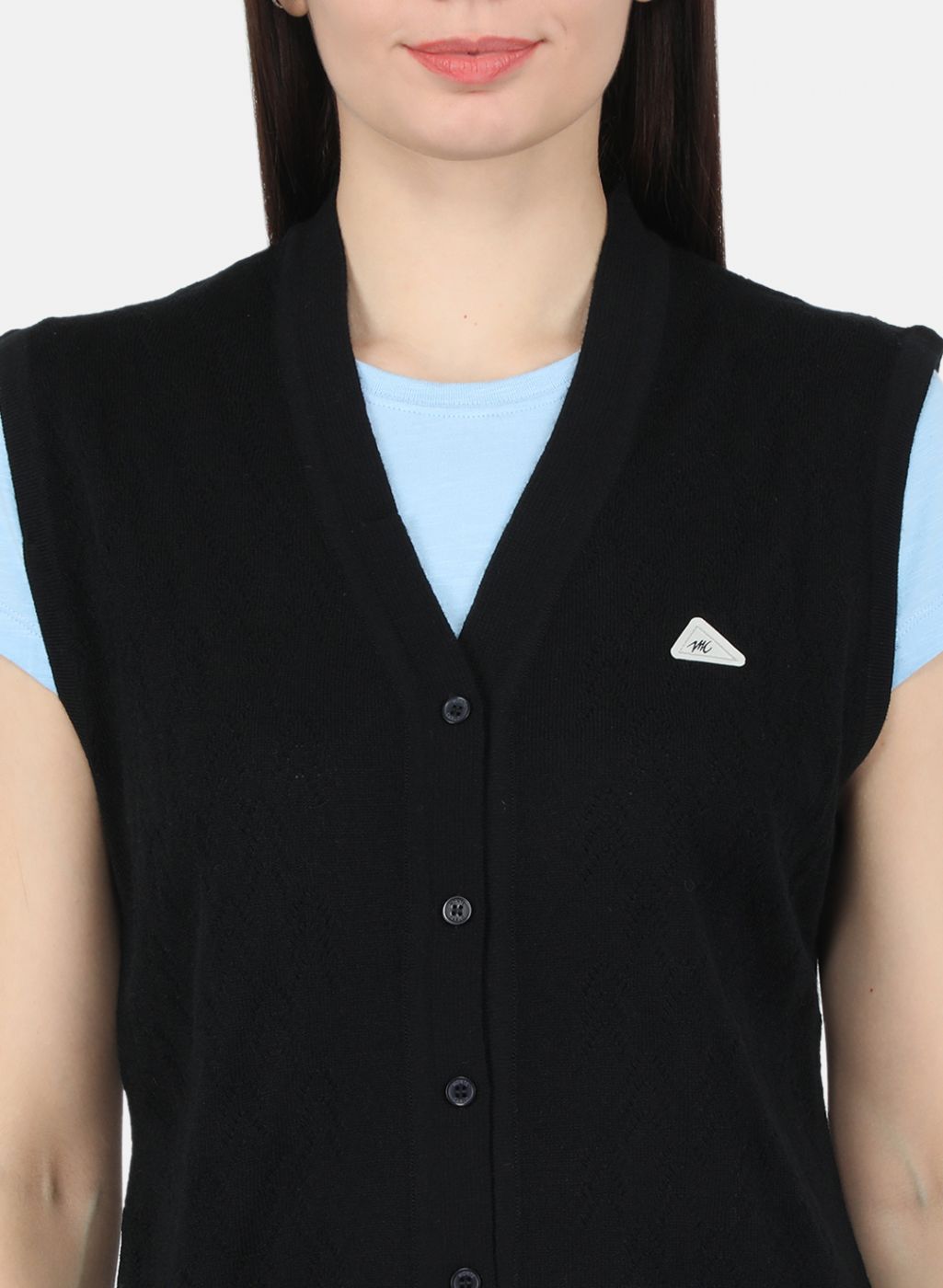 Women Black Self Design Cardigan