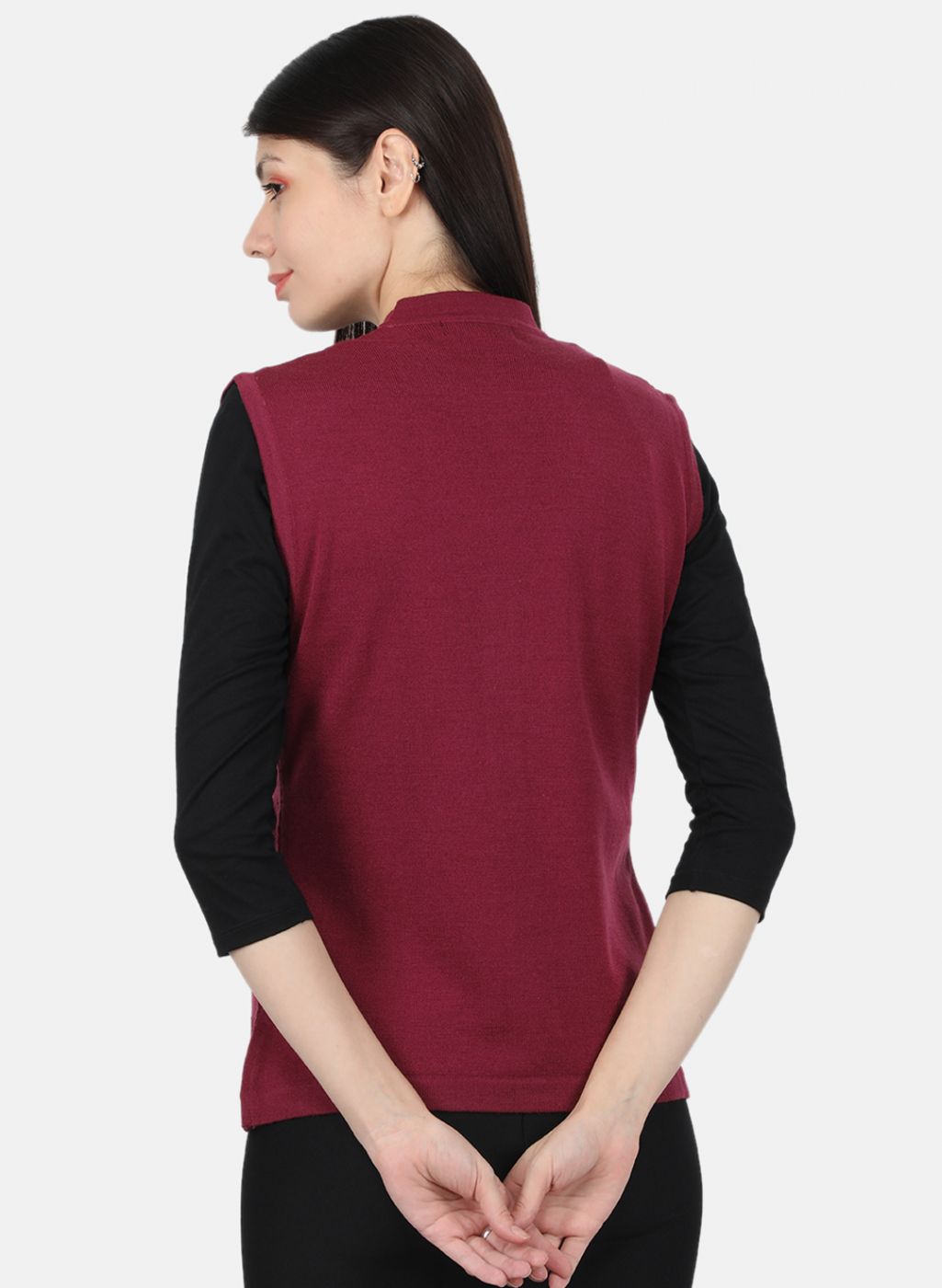 Women Burgundy Self Design Cardigan