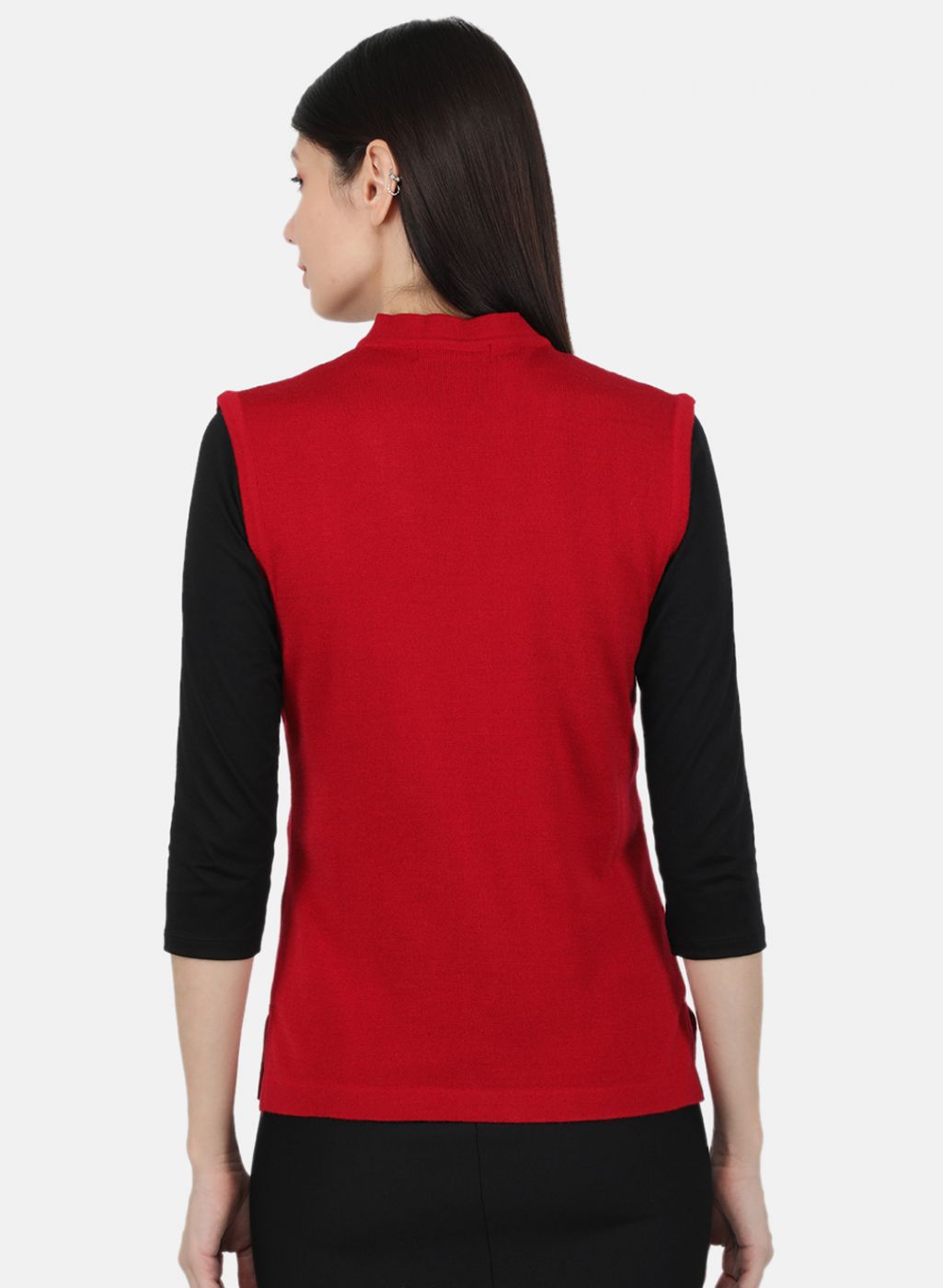 Women Red Self Design Cardigan