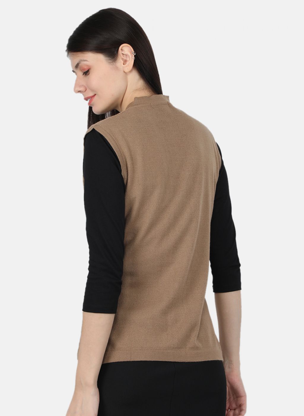 Women Brown Self Design Cardigan