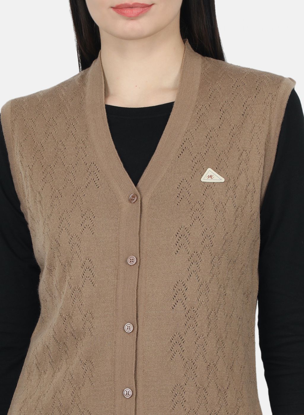 Women Brown Self Design Cardigan