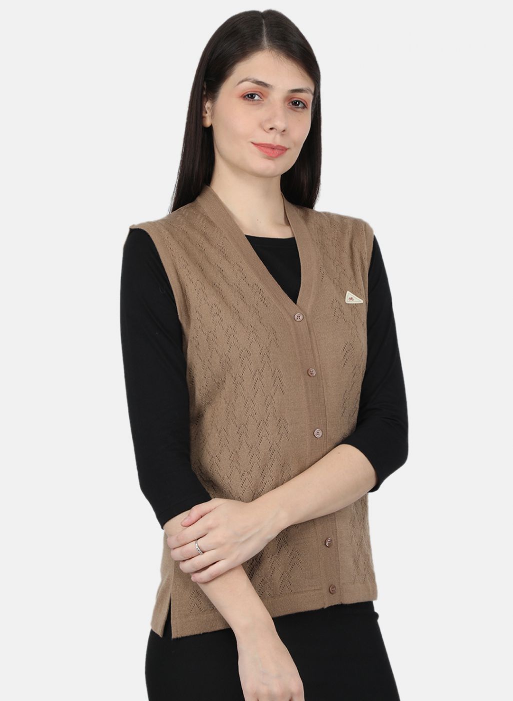 Women Brown Self Design Cardigan