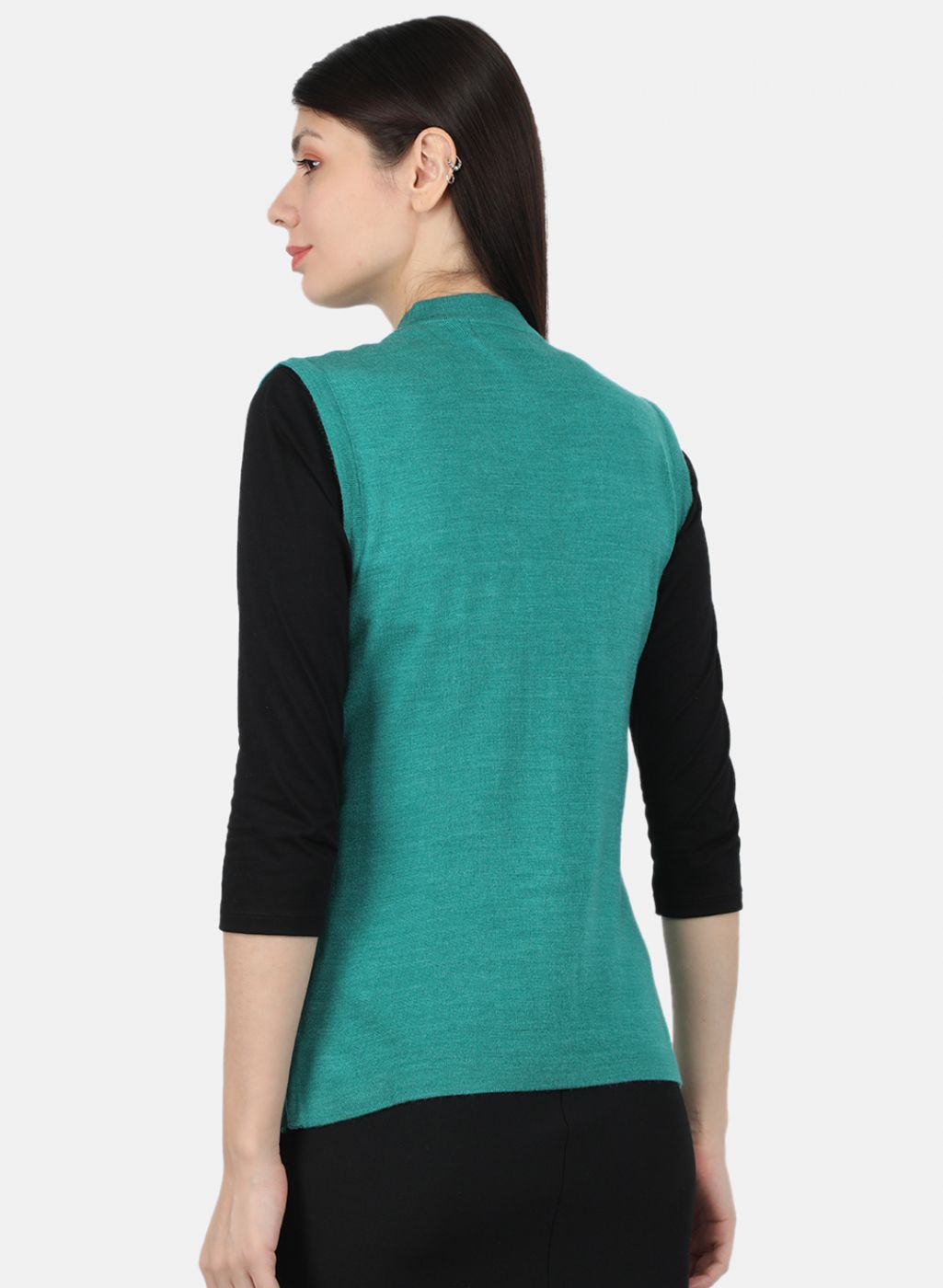 Women Sea Green Self Design Cardigan