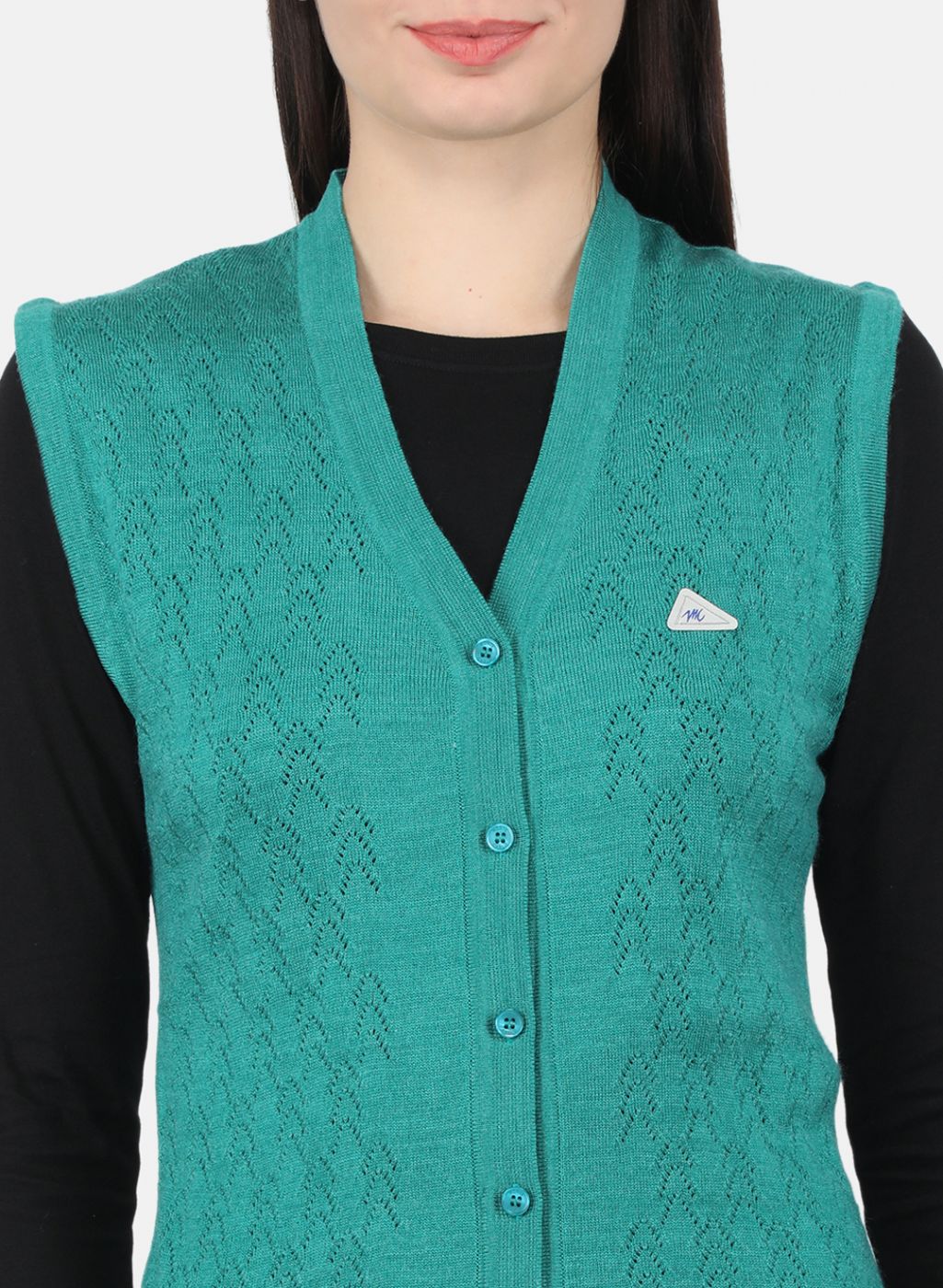 Women Sea Green Self Design Cardigan