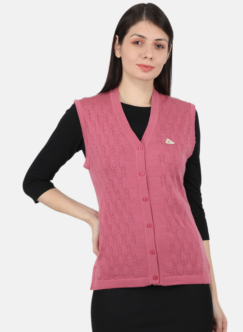 Women Pink Self Design Cardigan