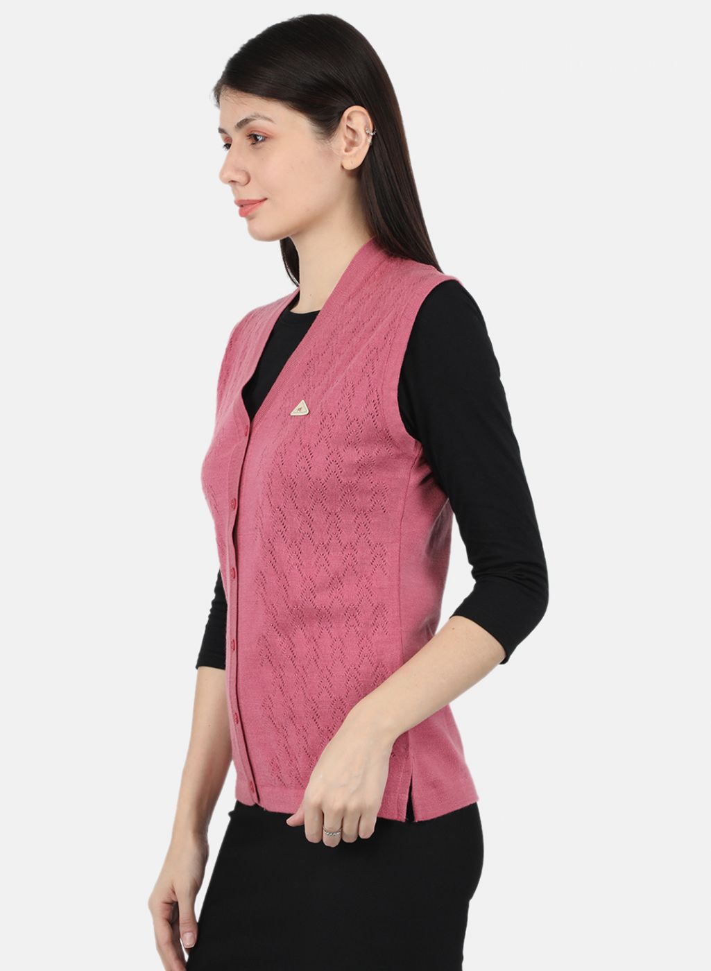 Women Pink Self Design Cardigan