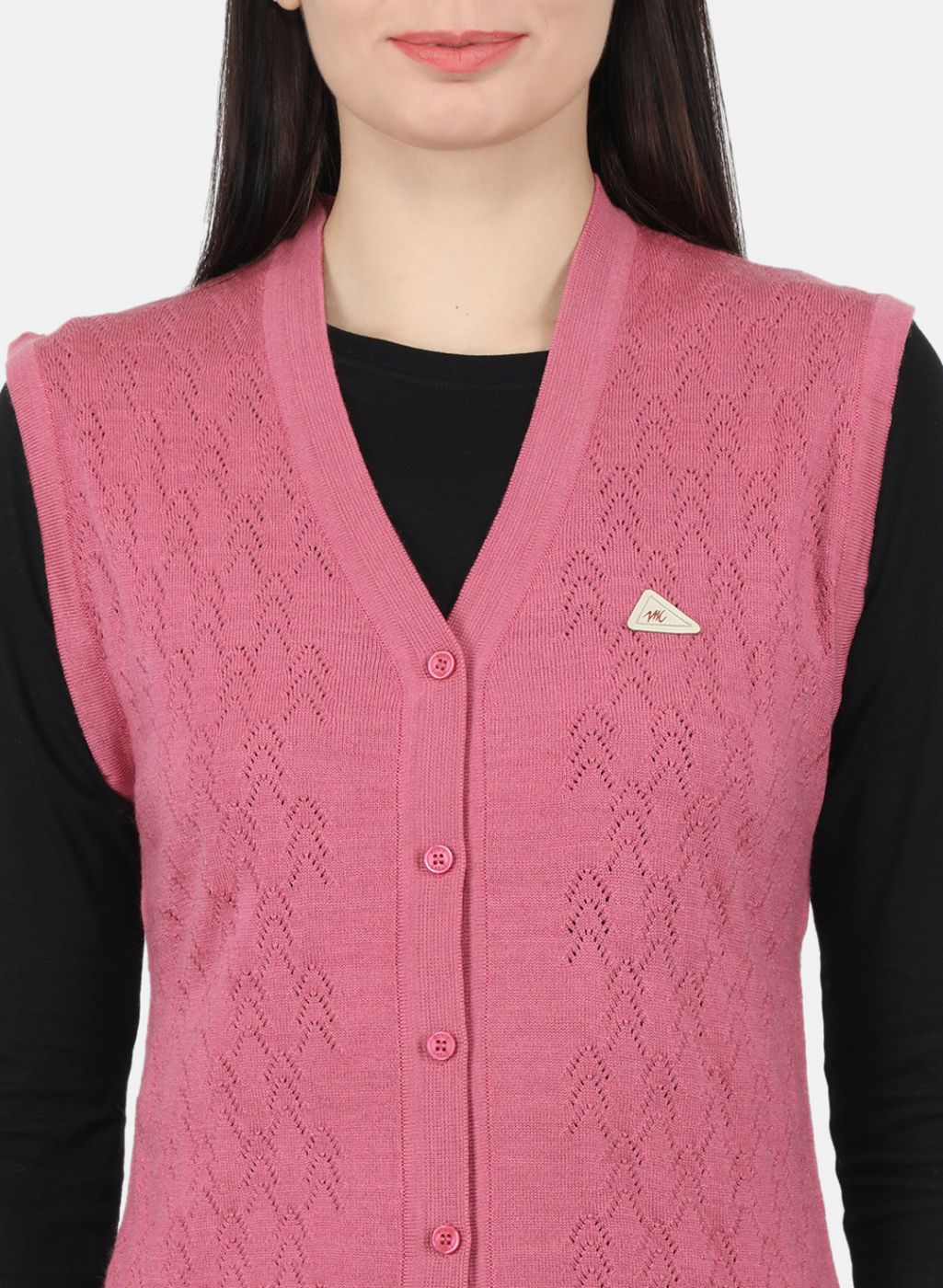 Women Pink Self Design Cardigan