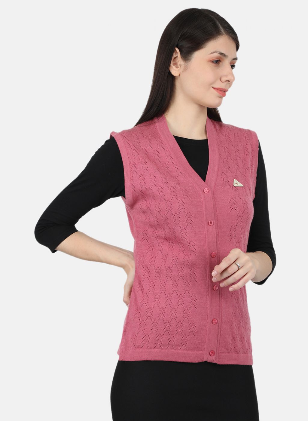 Women Pink Self Design Cardigan