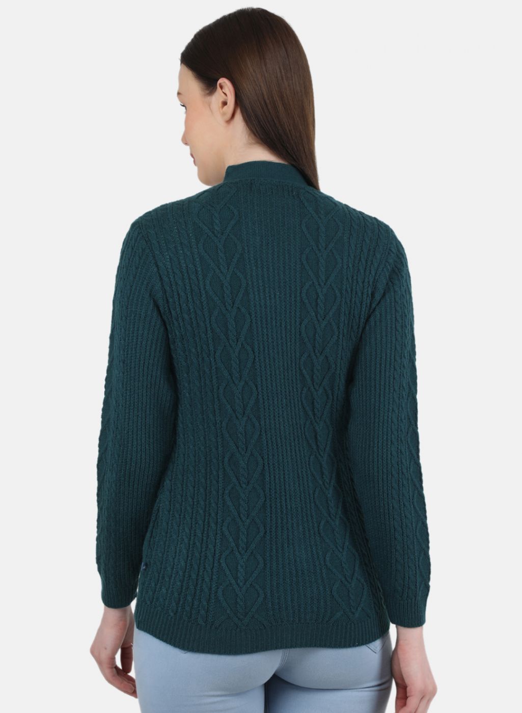 Women Green Self Design Cardigan