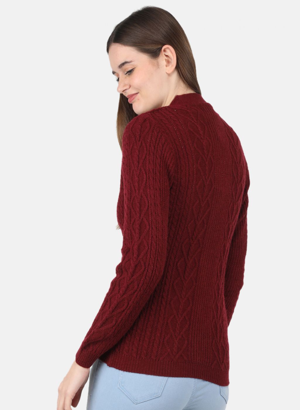 Women Maroon Self Design Cardigan