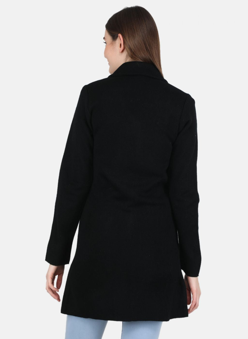 Women Black Self design Coat