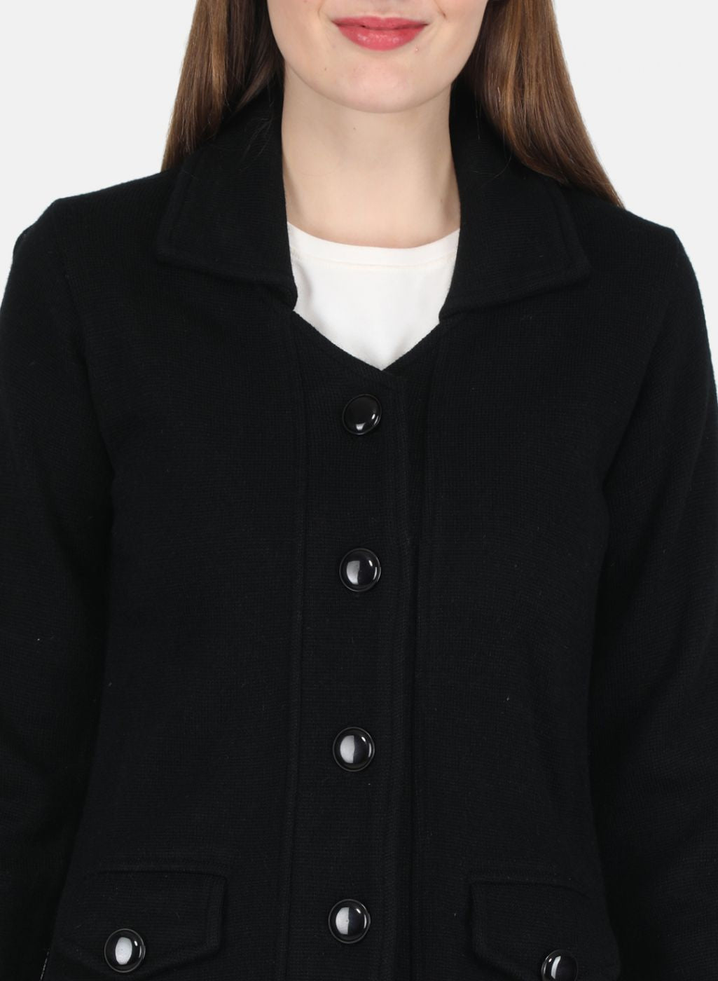 Women Black Self design Coat