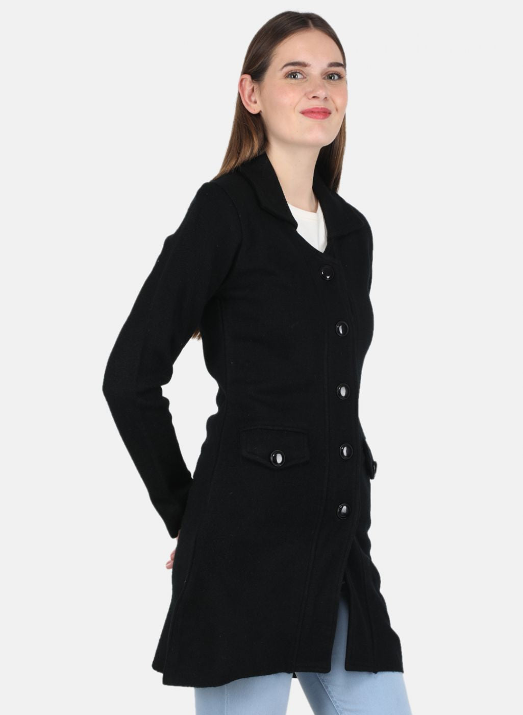 Women Black Self design Coat