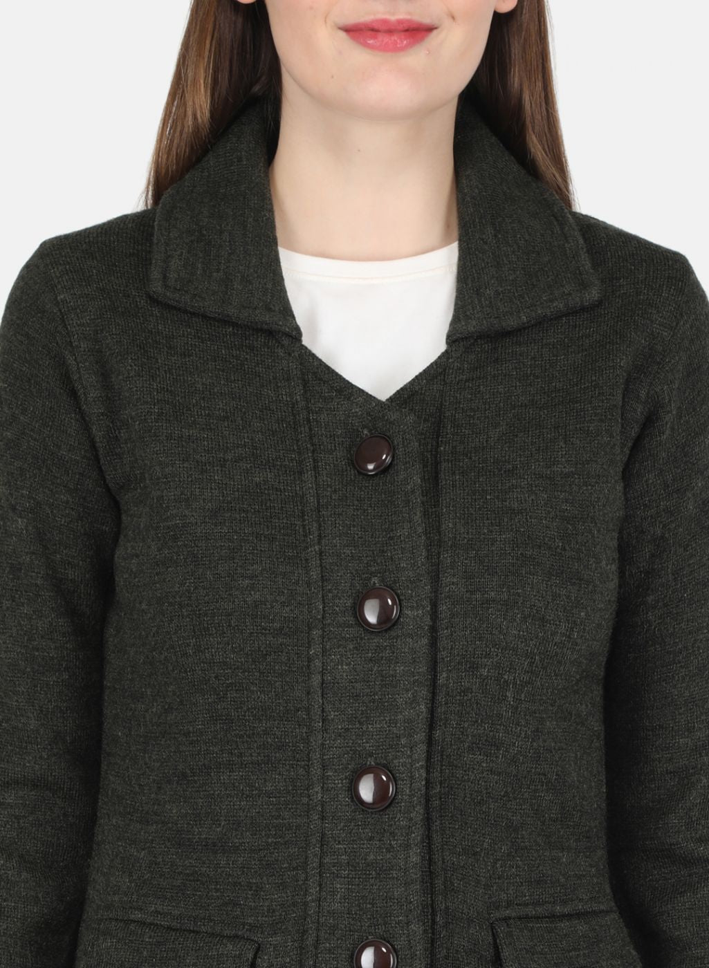 Women Olive Self design Coat