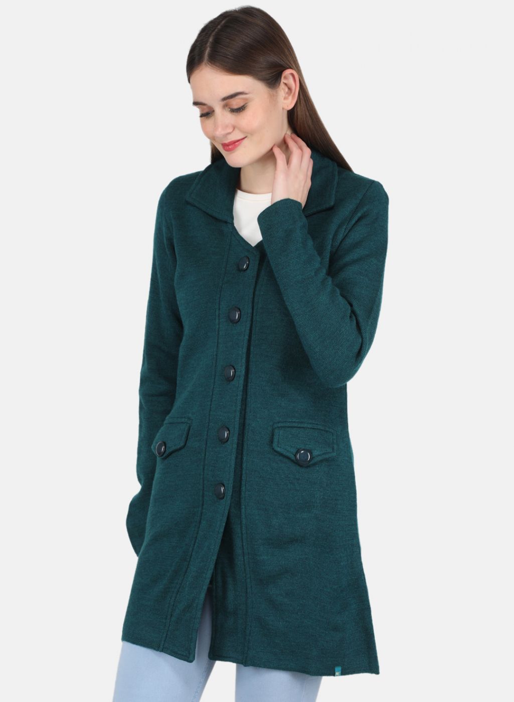 Women Green Self design Coat