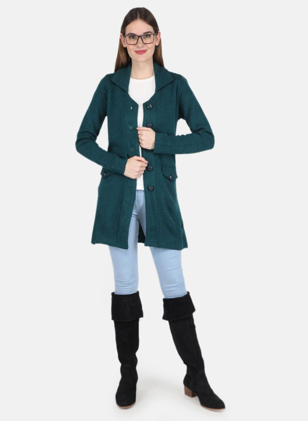 Women Green Self design Coat