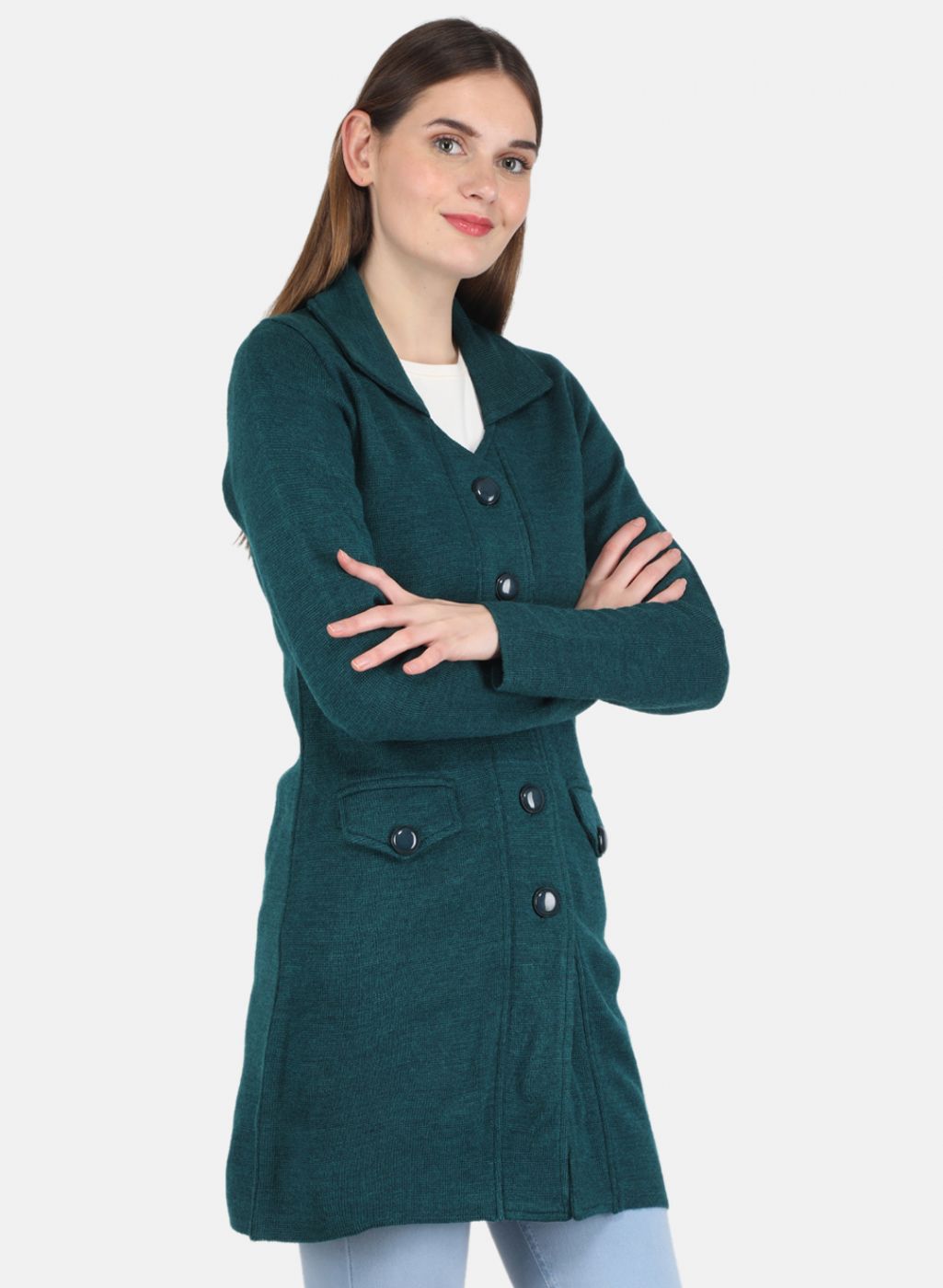 Women Green Self design Coat