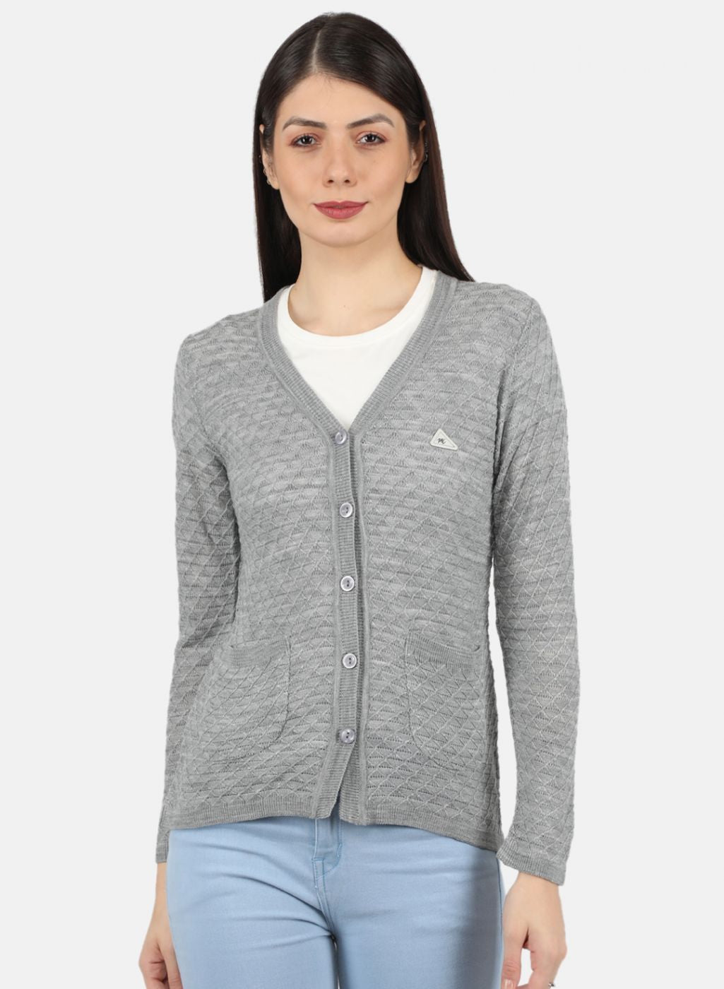 Women Grey Self Design Cardigan