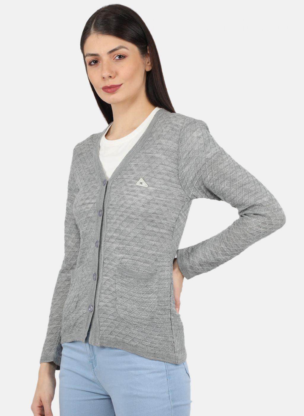 Women Grey Self Design Cardigan