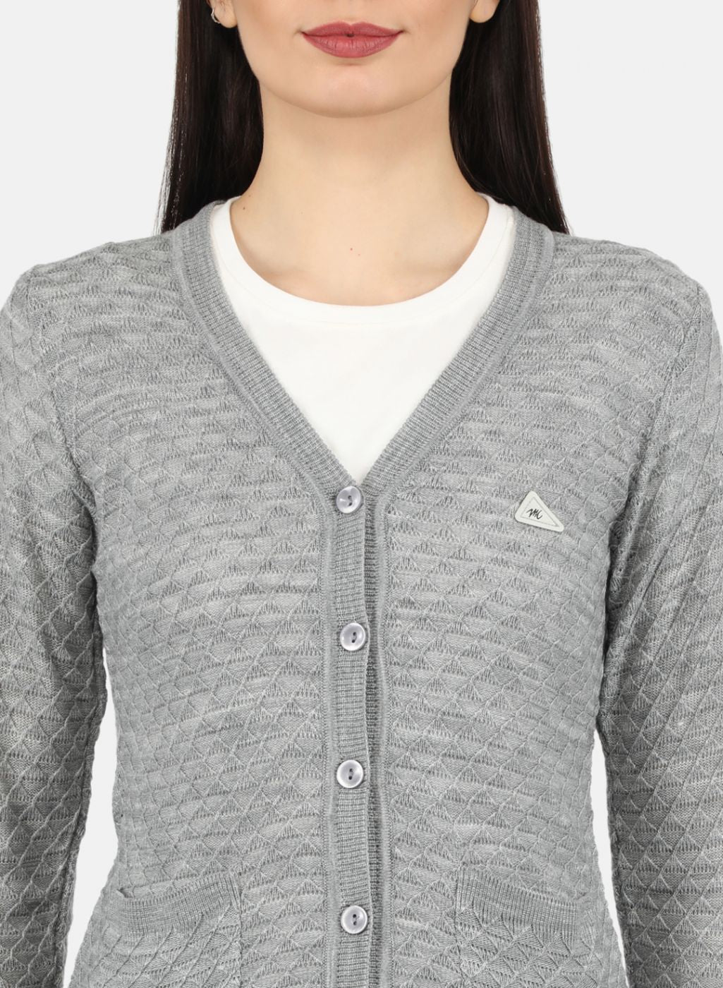 Women Grey Self Design Cardigan