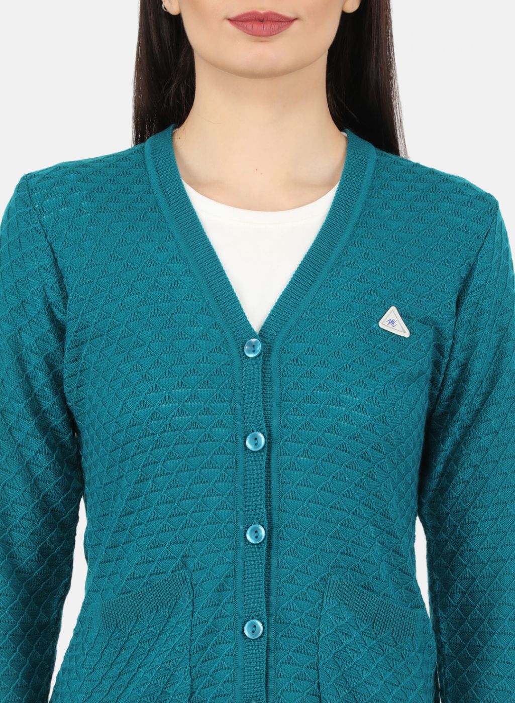 Women Blue Self Design Cardigan