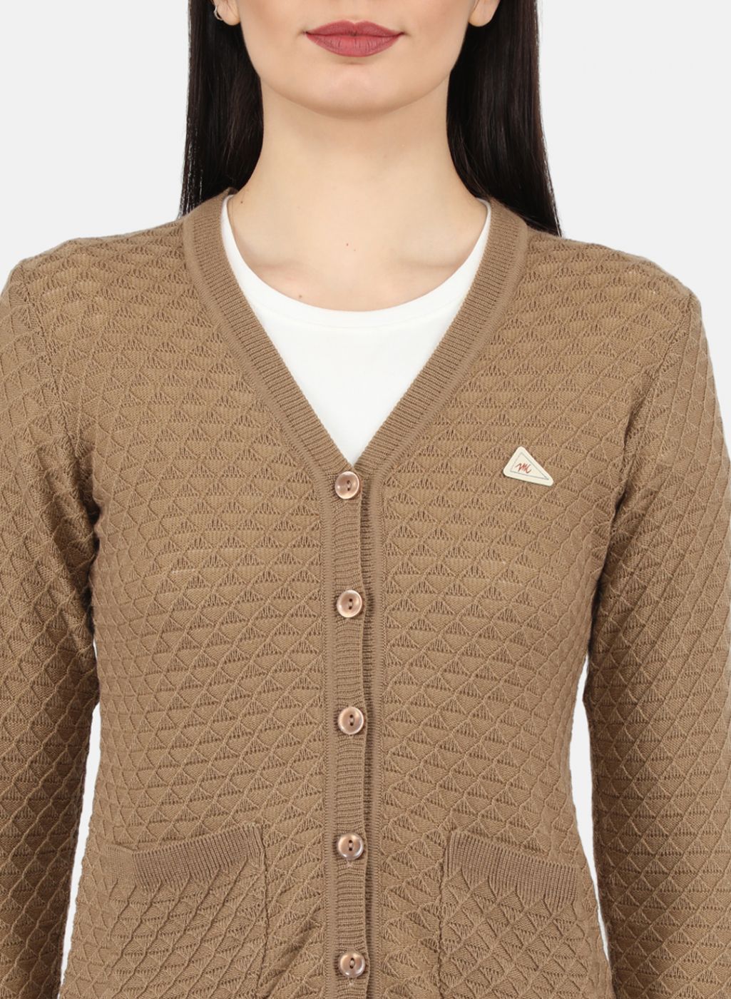 Women Brown Self Design Cardigan