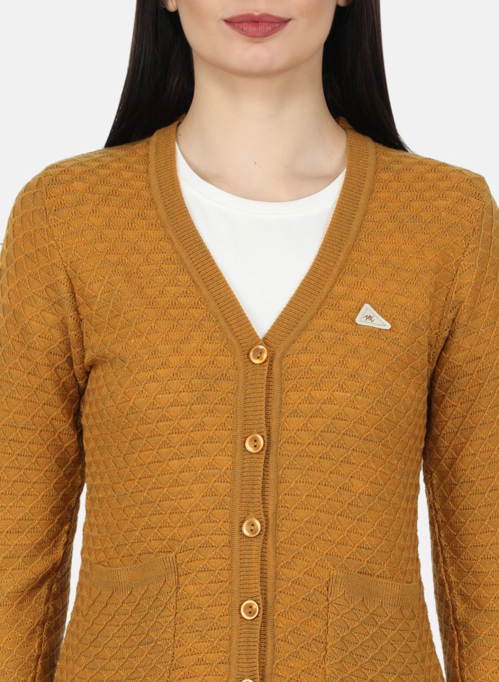 Women Yellow Self Design Cardigan