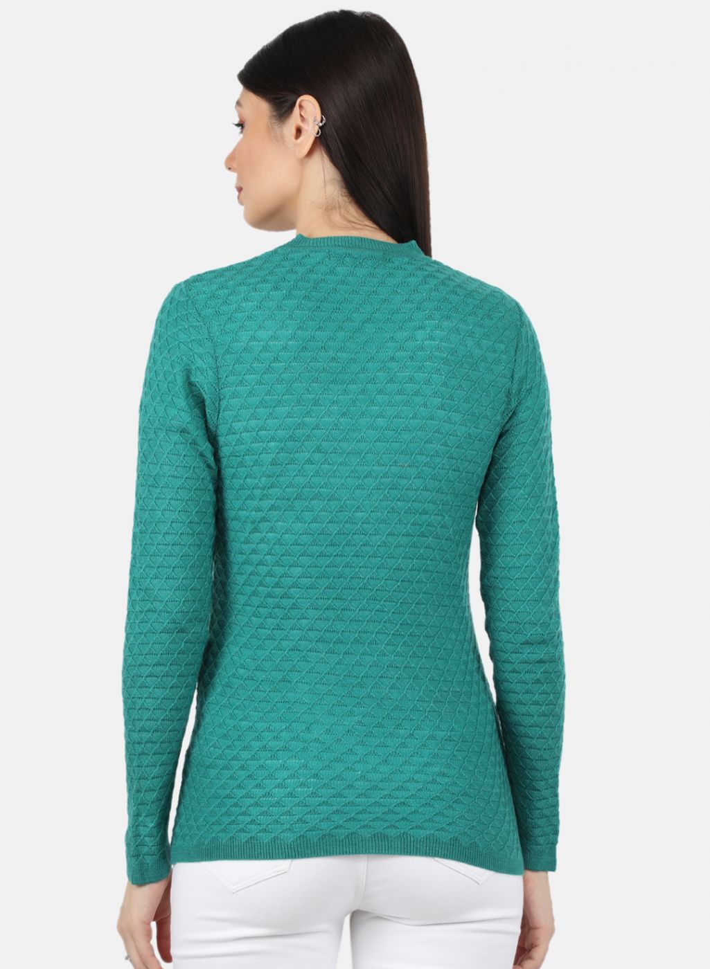 Women Sea Green Self Design Cardigan