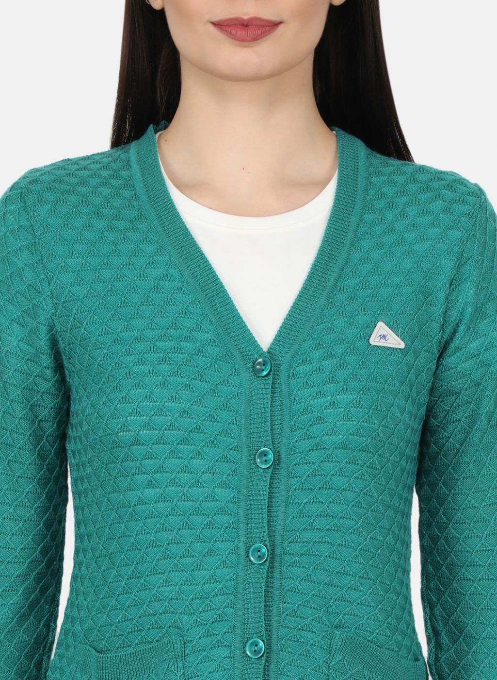 Women Sea Green Self Design Cardigan