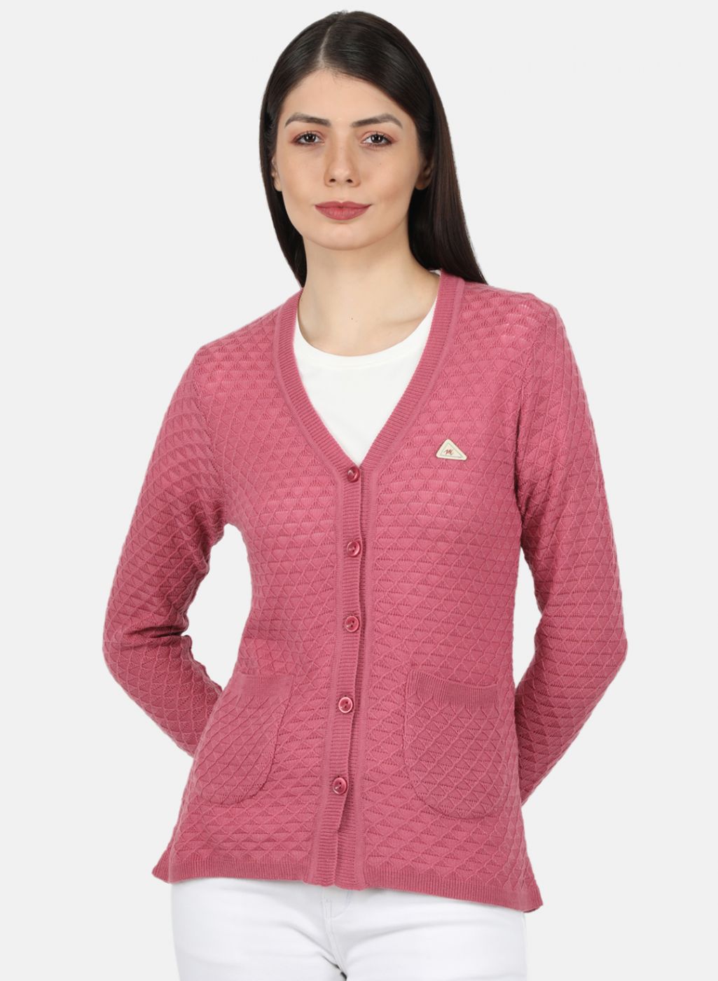 Women Pink Self Design Cardigan