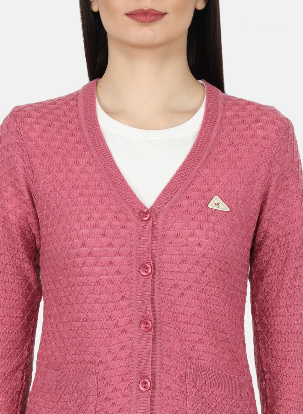 Women Pink Self Design Cardigan