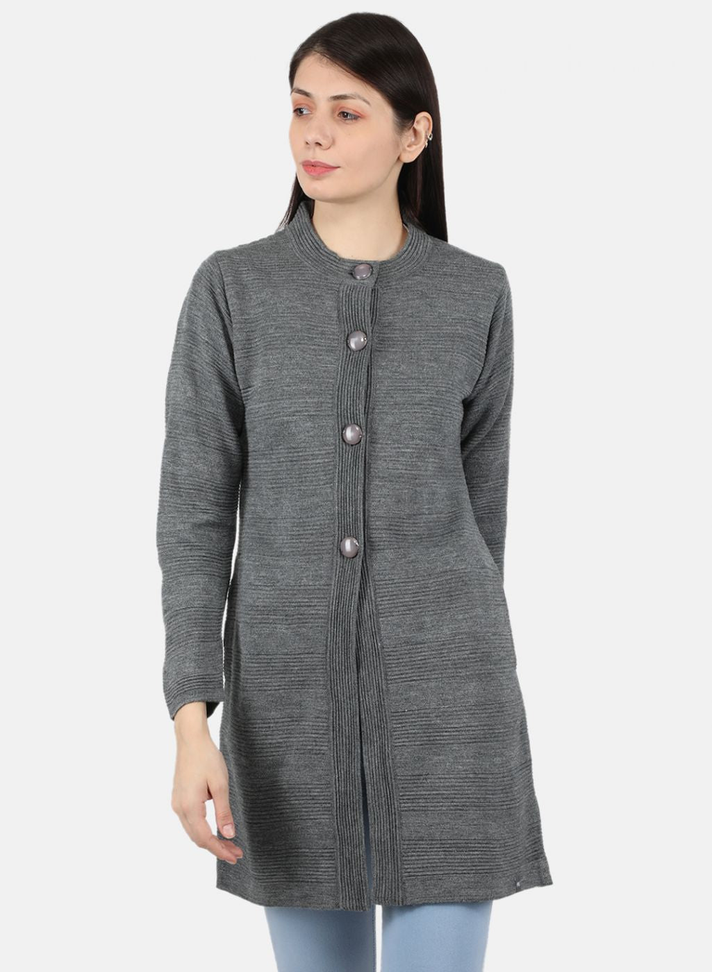 Women Grey Self Design Coat