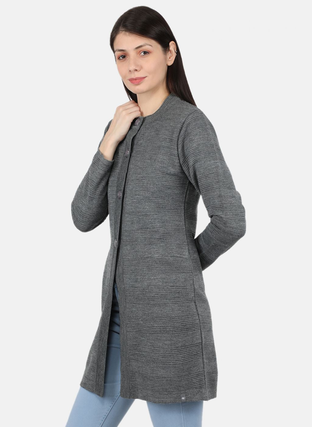 Women Grey Self Design Coat