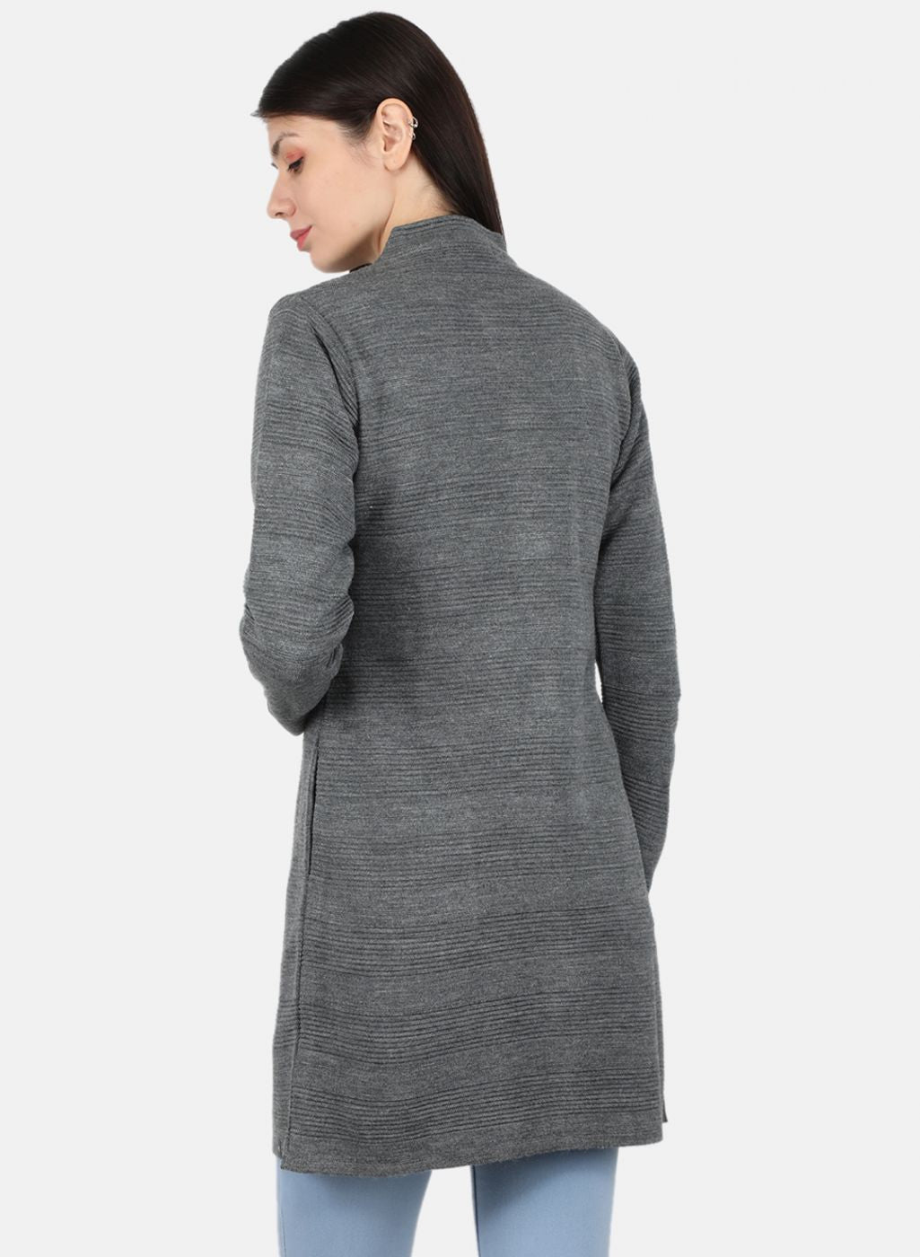 Women Grey Self Design Coat