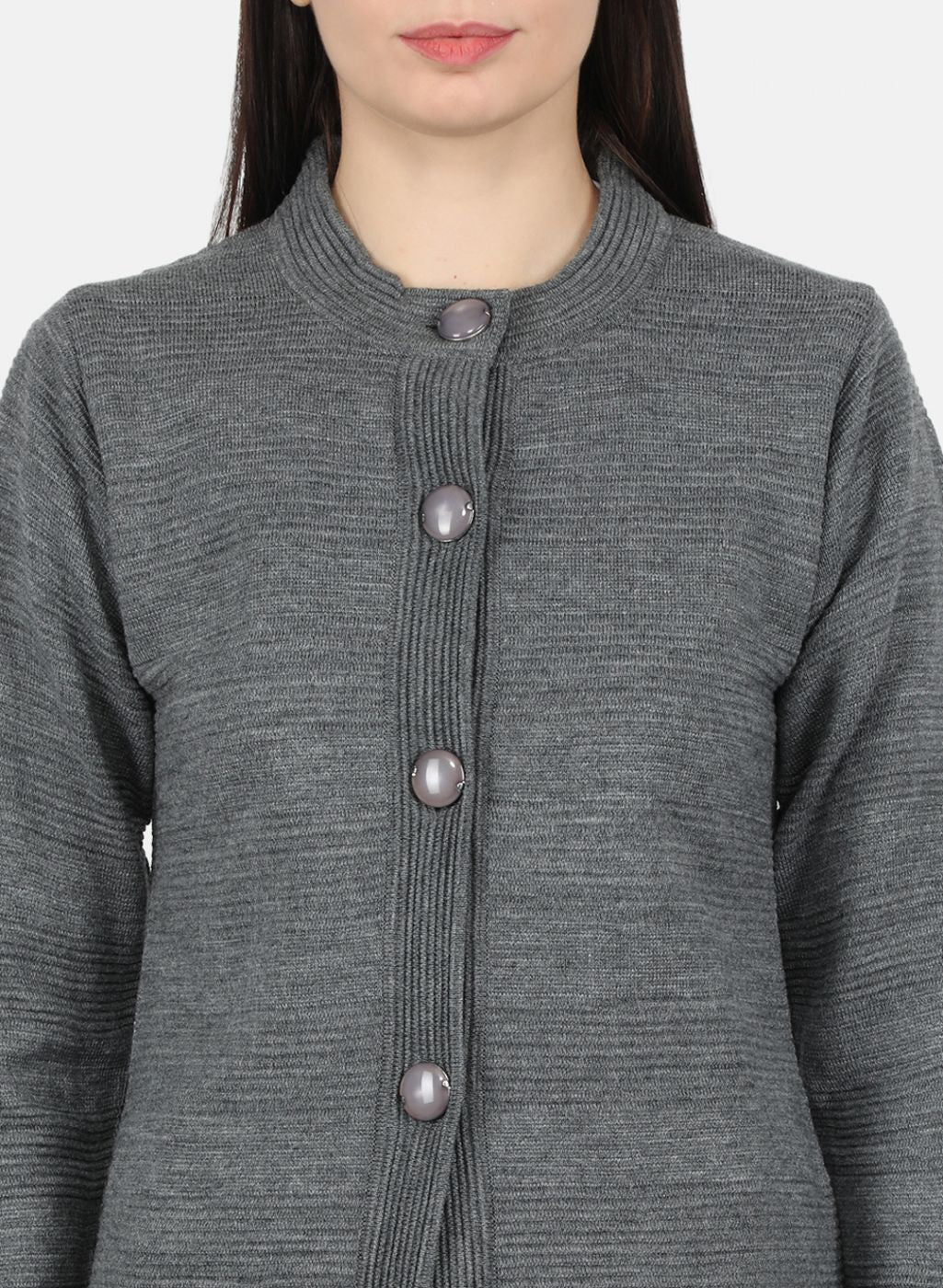 Women Grey Self Design Coat