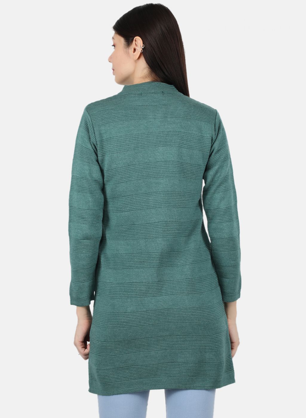 Women Sea Green Self Design Coat