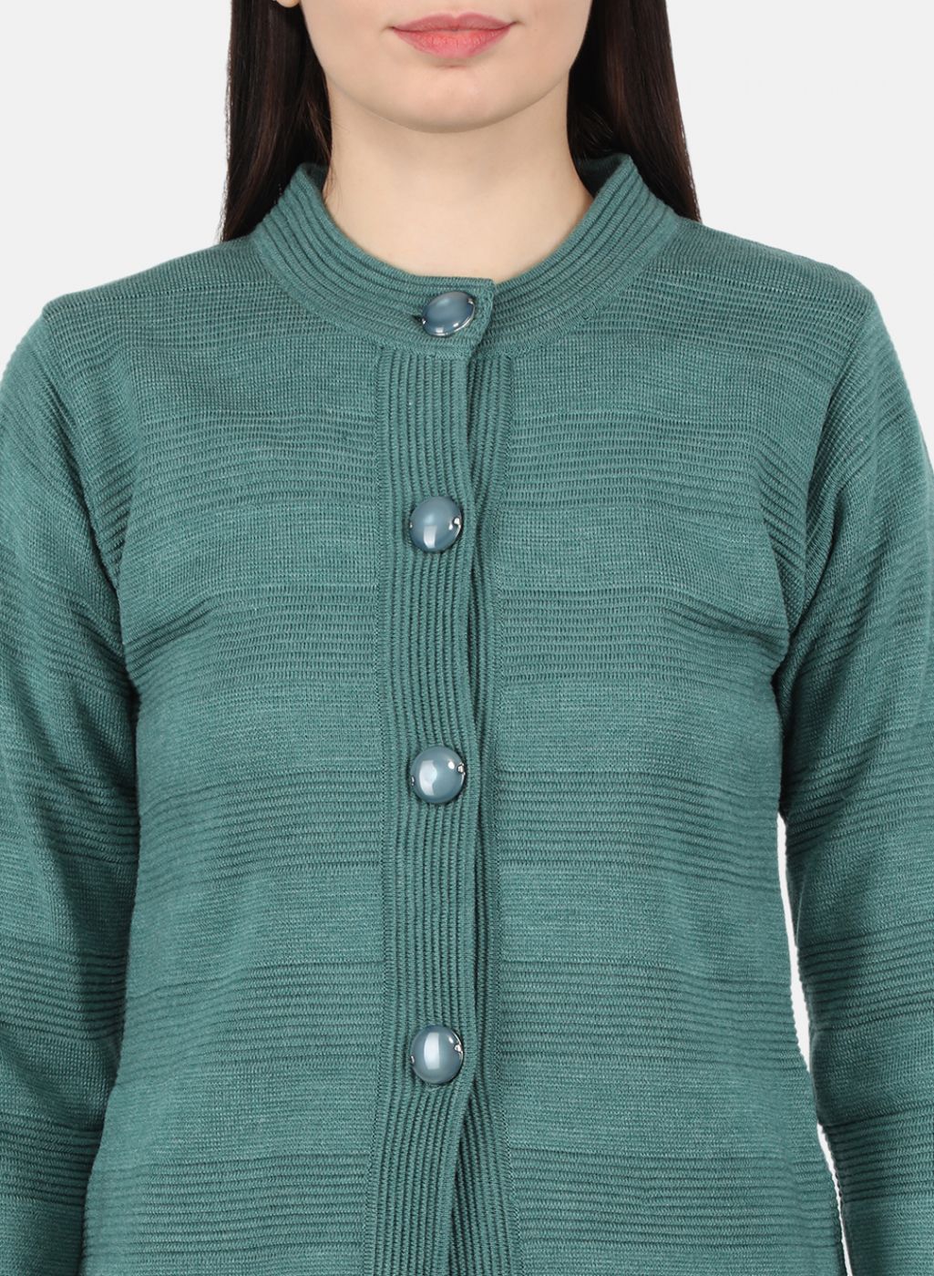 Women Sea Green Self Design Coat