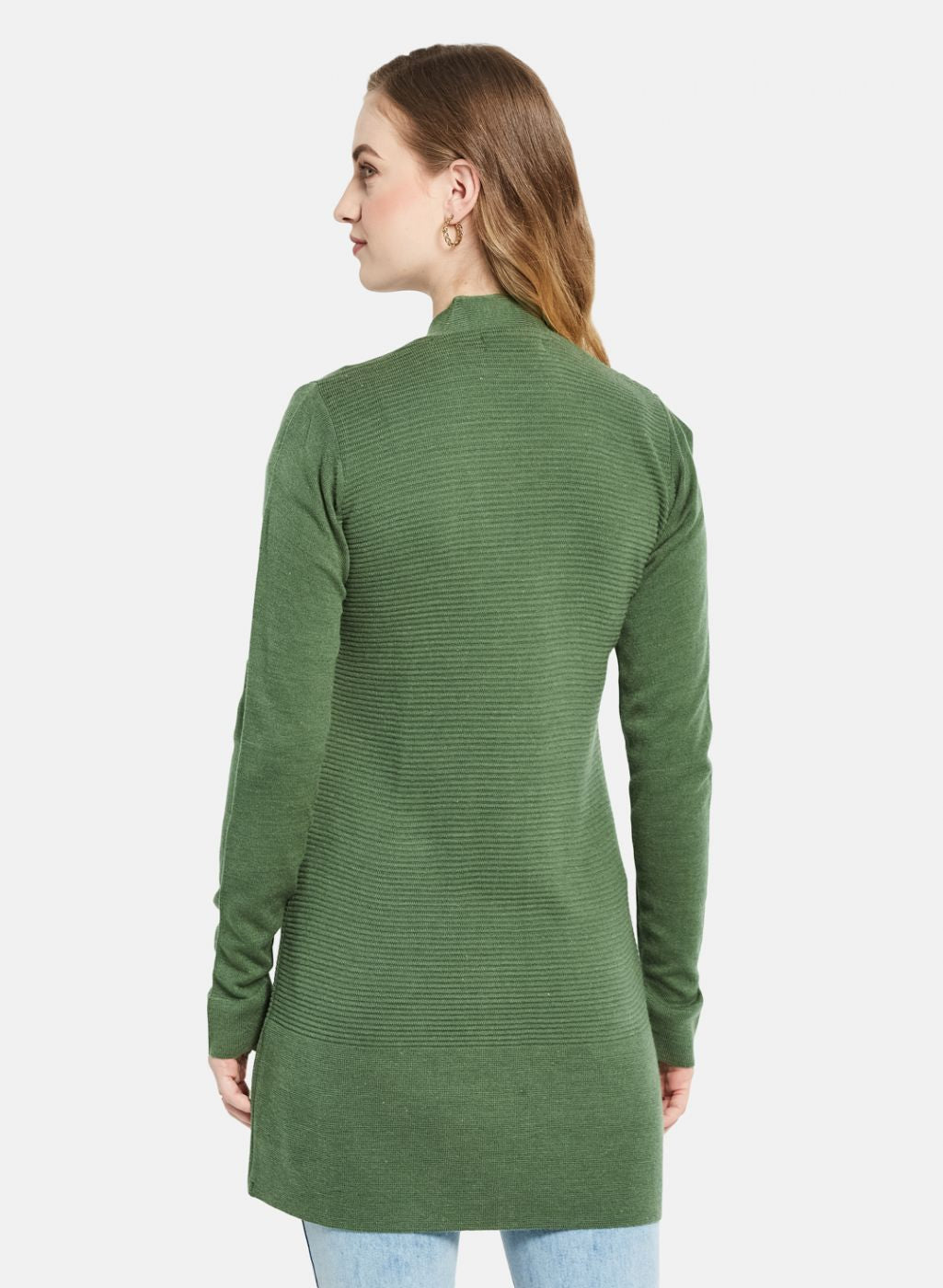 Women Green Self Design Cardigan