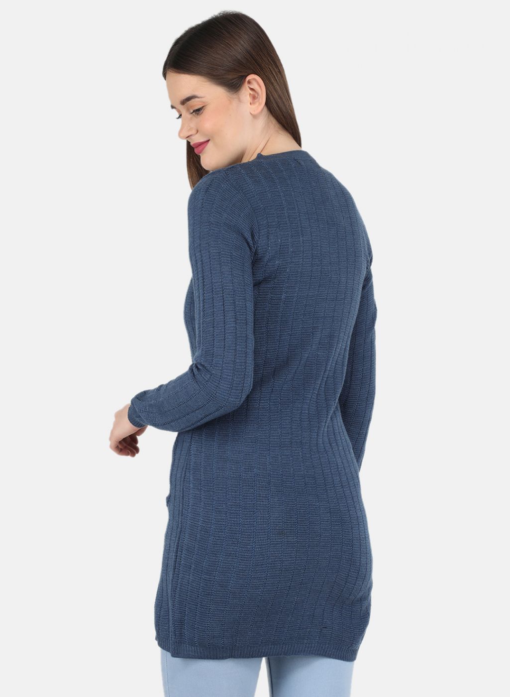 Women Blue Self design Cardigan