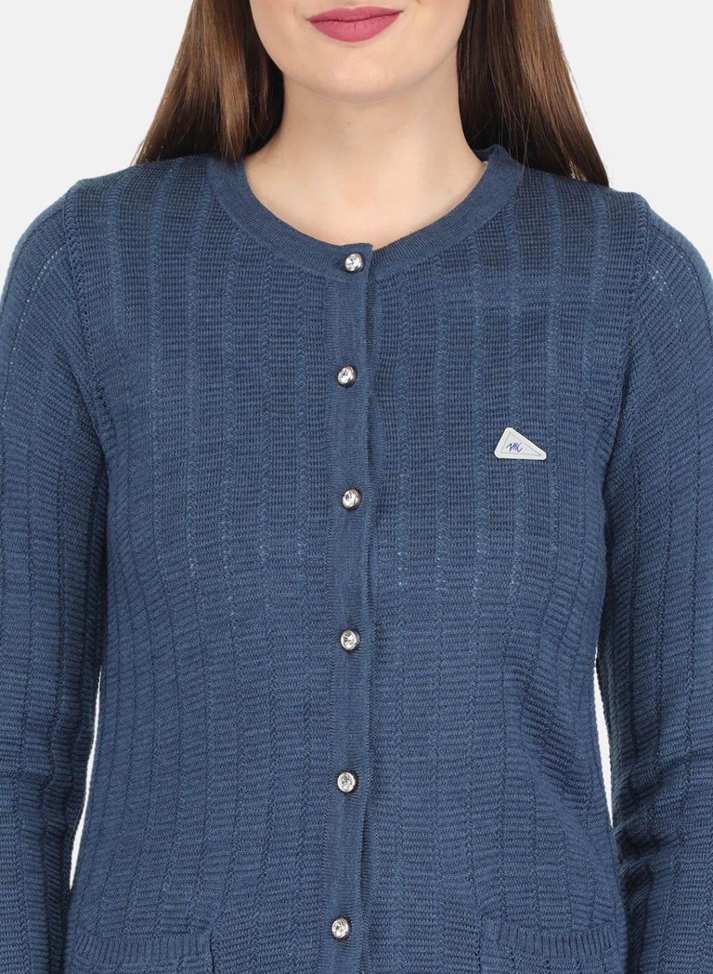 Women Blue Self design Cardigan