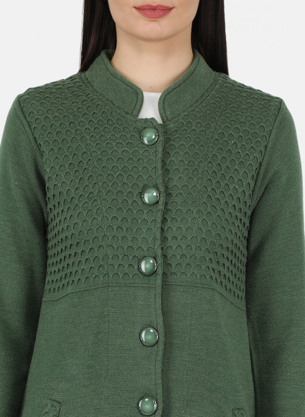 Women Green Self Design Coat