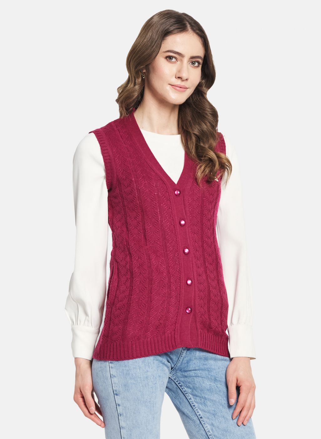 Women Purple Self Design Cardigan