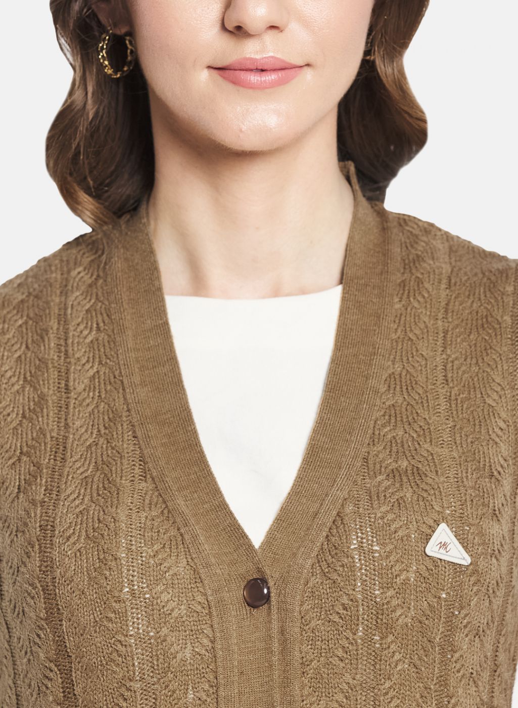 Women Brown Self Design Cardigan