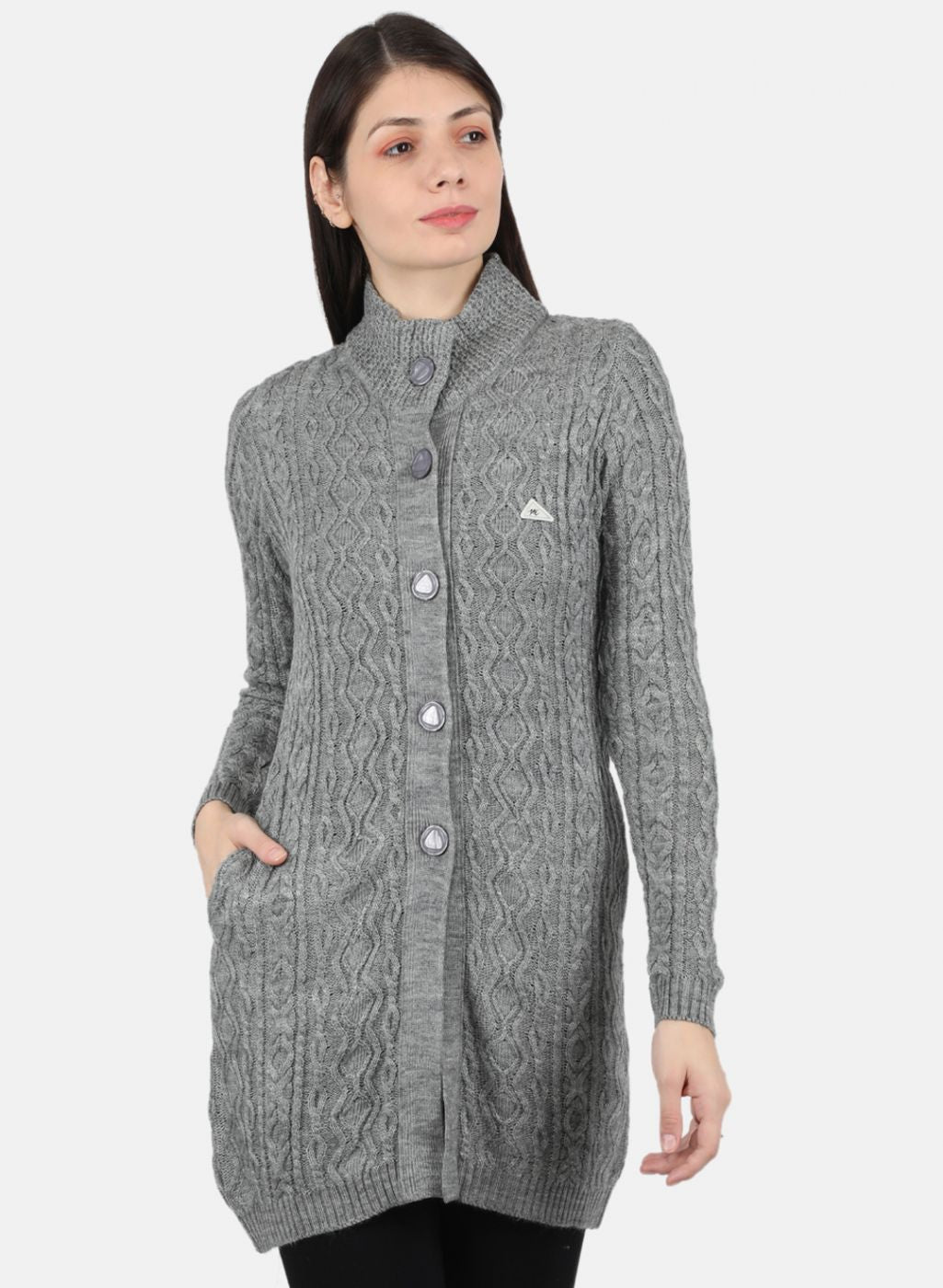 Women Grey Self Design Cardigan