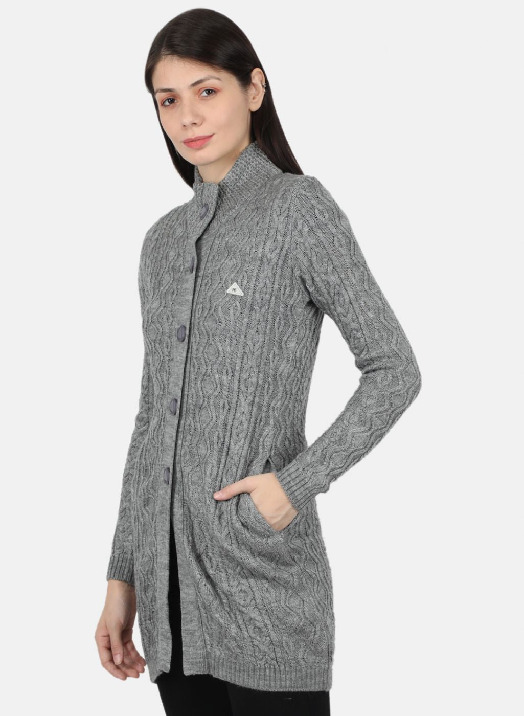 Women Grey Self Design Cardigan