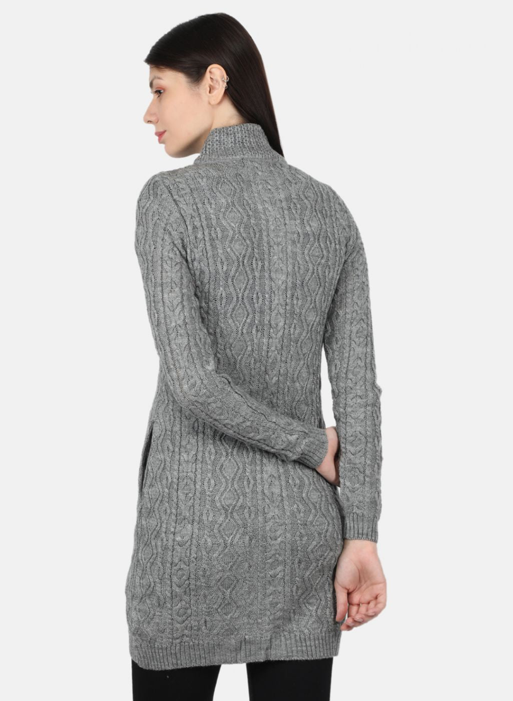 Women Grey Self Design Cardigan